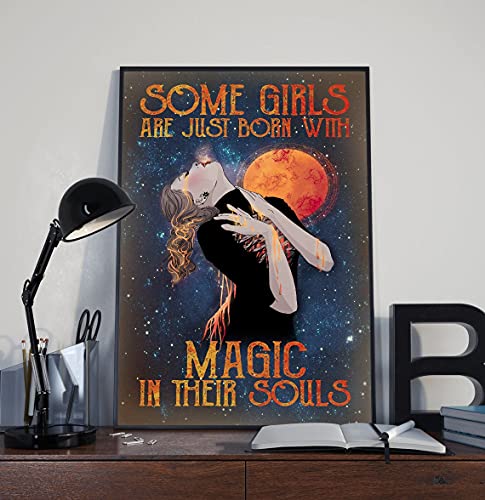 Metall-Blechschild im Vintage-Stil, Hexen-Poster – "Some Girls Are Just Born With Magic In Their Souls", Hexenseelen-Druck, Stay Wild Moon Kind, Wandkunst, Hippie-Poster, Wandposter, Plakette, 14 x 20 von Curteny