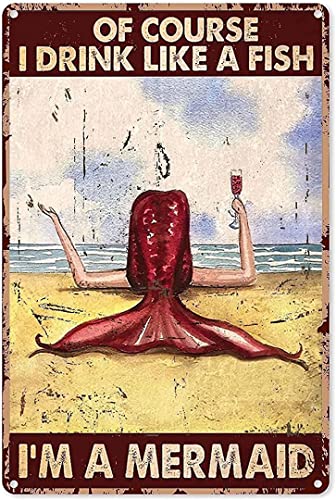 Metall-Blechschild mit Aufschrift "Of Course I Drink Like A Fish", Garage, Männerhöhle, Dekoration, Club, Bar, Interessante Badezimmer-Metalldekoration, 14 x 20 cm von Curteny