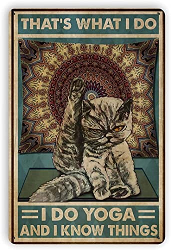 Metall-Blechschild mit Katzen-Motiv, "I Do Yoga, I Know Something About Yoga Lovers", Aluminium, Metall, geeignet für Zuhause, Garage, Geschäft, Bar, Café, Bauernhof, Landküche, Retro-Wanddekoration von Curteny