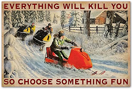 Metall-Blechschild mit Schneemobil "Everything Will Kill You", also Choose Something Interesting Chic Art Tavern Garage Man Cave Club Novel and Interessing Bathroom Toilet Wall Decoration 5.5X8Inch von Curteny