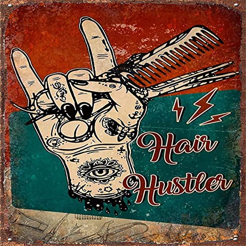 Metallposter, Retro-Blechschild, Friseur, Haar-Hustler, Metall-Blechschilder, motivierend, bedeutungsvolle Wandkunstdrucke, Raumdekoration, Garage, Bar, Zuhause, Outdoor, Innenbereich, ES, 30,5 x 30,5 von Curteny