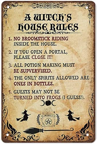 Metallposter "A Witch's House Rules", Vintage-Metallschild, Hexen-Heimdekoration, Hexen-Wandschild, Hexen-Halloween-Dekoration, Vintage-Blechschild für Männer und Frauen, Wanddekoration, 14 x 20 cm Metallposter "A Witch's House Rules", Vintage-Metallschild, Hexen-Heimdekoration, Hexen-Wandschild, Hexen-Halloween-Dekoration, Vintage-Blechschild für Männer und Frauen, Wanddekoration, 14 x 20 cm von Curteny
