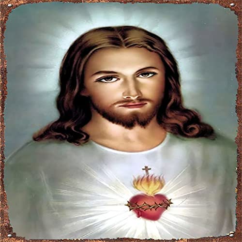Metallposter mit christlichem katholischem Jesus, heiliges Herz, Aluminium, wetterfest, Blechschild, Wanddekoration, Einweihungsgeschenk, 30,5 x 30,5 cm von Curteny