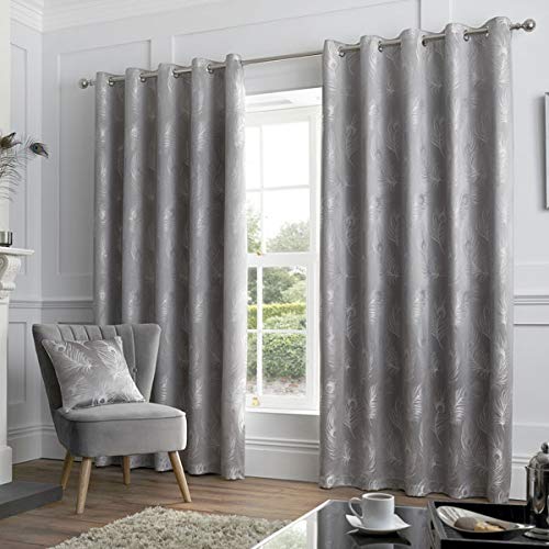 Curtina Feather Paar Ösenvorhänge, Polyester, Silber, 229 x 229cm von Curtina