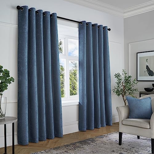 Curtina Marineblaue gewebte Vorhänge aus Chenille, 168 x 183 cm (B x L), luxuriöse Vorhänge für Schlafzimmer/Wohnzimmer von Curtina