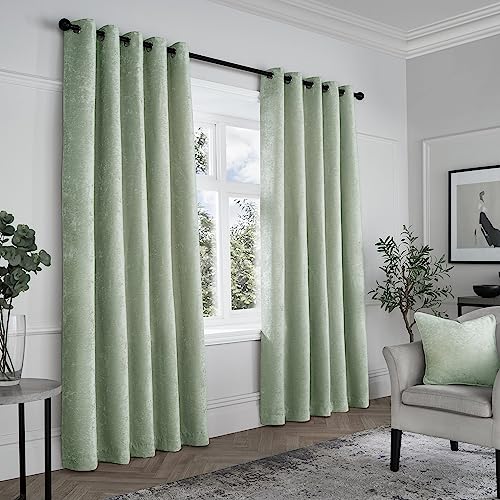Curtina - Salbeigrün gewebte Vorhänge B 168 x L 137 cm – Hellgrüne Vorhänge mit Ösen – strukturierte Chenille-Vorhänge in Grün – luxuriöse Vorhänge und Vorhänge für Schlafzimmer/Wohnzimmer – gewebte von Curtina