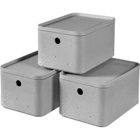 3-er Set BETON Box S mit Deckel hellgrau von Curver