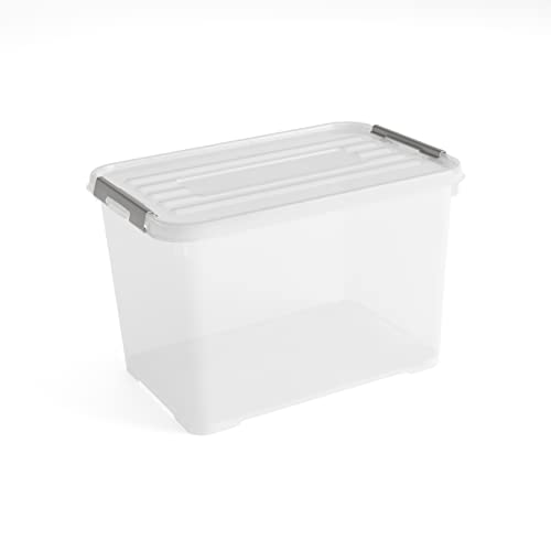 Allibert "praktischer Plus Aufbewahrungsbox mit Deckel, transparent/Silber, 65 Liter von Curver