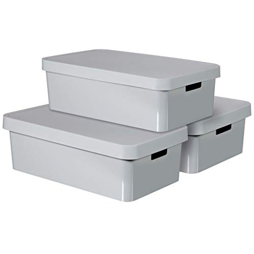 CURVER INFINITY Aufbewahrungsboxenset mit Deckel, Kunststoff, Light Grey, 30 Liter, 3er Set von Curver