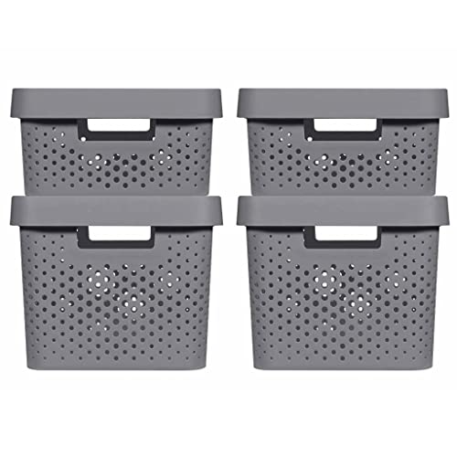 CURVER INFINITY RECYCLING Boxen mit Lochmuster 2x (11L+17L) und Deckel, dunkelgrau von Curver