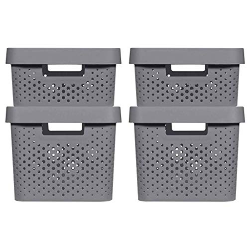 CURVER INFINITY RECYCLING Boxen mit Lochmuster 2x (11L+17L) und Deckel, dunkelgrau von Curver