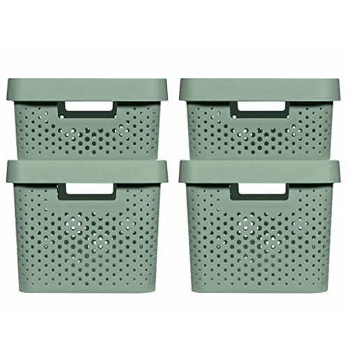 CURVER INFINITY RECYCLING Boxen mit Lochmuster 2x (11L+17L) und Deckel, kiefergrün, Aufbewahrungsboxen von Curver