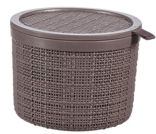 CURVER Juliet Runde Jute-Box, 2 l, mit Deckel, Braun, 100% recycelt, Cranberry von Curver