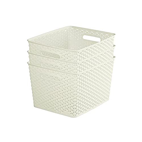 Curver My Style Aufbewahrungskörbe in Rattan-Optik, 3er-Set, für Küche, Wohnzimmer, Badezimmer, Schlafzimmer, große rechteckige Aufbewahrungskörbe, 18 l, Weiß von Curver