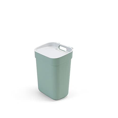 CURVER Ready to Collect 100% recycelter 10-Liter-Küchenzubehör-Recycling-Mülleimer mit Hebedeckel, Grün mit hellgrauem Deckel von CURVER