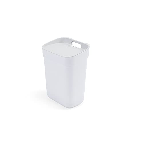 CURVER Ready to Collect 100% recycelter 10-Liter-Küchenzubehör-Recycling-Mülleimer mit Hebedeckel, weiß mit hellgrauem Deckel von CURVER