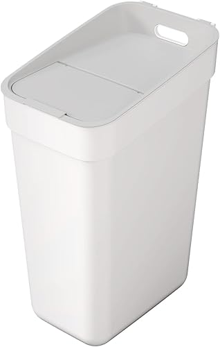 CURVER Ready to Collect 100% recycelter 30-Liter-Küchenzubehör-Recycling-Mülleimer mit Hebedeckel, weiß mit hellgrauem Deckel von Curver