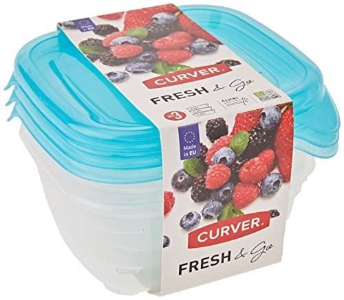 Curver Set mit 3 Fresh'n Go-Boxen (3 x 0,25 l) – transparente Frischhaltebox – geeignet für Mikrowelle, Spülmaschine, Gefrierschrank – blau von Curver