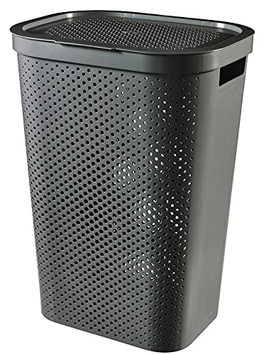 Curver Infinity Dots Wäschekorb, rechteckig, 100% recycelt, 60 l, Dunkelgrau von Curver