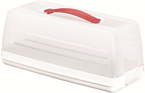 CURVER Transportbox für Kuchen, mit Transporthaube und Tragegriff, rechteckig, spülmaschinenfest, transparent/weiß, 35x15x14cm, groß von Curver