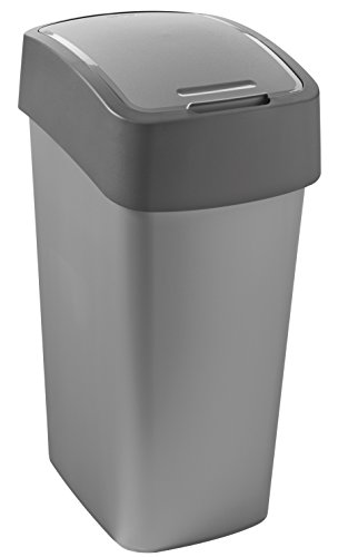 CURVER Abfalleimer „FLIP BIN“ 50L Pacific Flip Bin 50L Abfalleimer, Plastik, Silber/Graphit, 29.4x37.6x65.3 von Curver