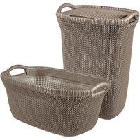 Curver 2-er Set KNIT Wäschebox 57L + Wäschekorb 40L braun von Curver