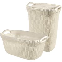 2-er Set KNIT Wäschebox 57L + Wäschekorb 40L weiß von Curver