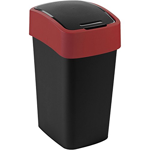 Curver Mehrzweck-Abfallbehälter Flip 25L in schwarz/rot, Plastik, 34 x 26 x 47 cm von Curver