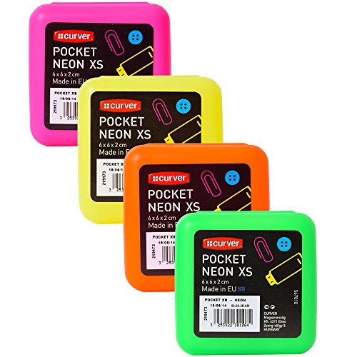 Curver 4 Stück Pocket Box Neon XS 4 Farben sortiert Aufbewahrungsbox Kleinteilebox mit Deckel und Klick-Verschluss von Curver