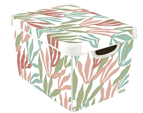 Curver | Deco Stockholm L 22 l – Decor Modern Leaves, Weiß, 39,5 x 29,5 x 24 cm von Curver