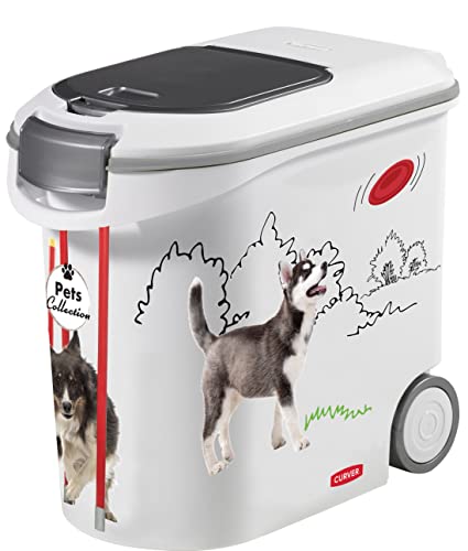 Curver Futterbehälter für Hunde – 35 l/12 kg – Pets Collection – luftdichte Aufbewahrung gegen Gerüche für Hundefutter – Behälter mit Rollen – 28 x 49 x 43 cm von Keter