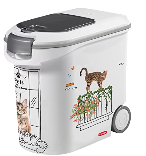 Curver Futterbehälter für Katzen – 35 l/12 kg – Pets Collection – luftdichte Aufbewahrung gegen Gerüche für Katzenfutter – Behälter mit Rollen – 28 x 49 x 43 cm von Curver