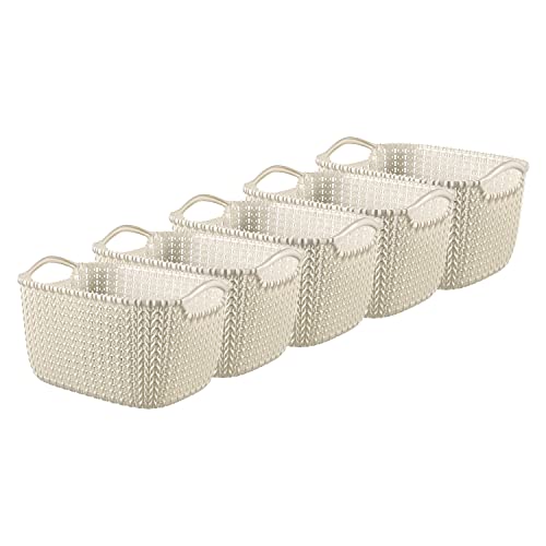 Curver Knit x5 kleine rechteckige Aufbewahrungskörbe, 8 l, Oasis White von Curver