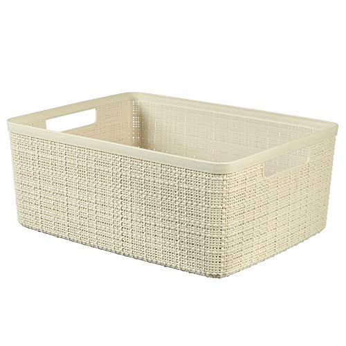 Curver Korb Jute 100% Kunststoff Recycelt Rechteckig, Weiß Rot, M: 12 l von Curver