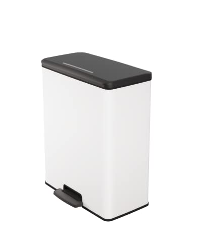 Curver Mülleimer, rechteckig, 65 l, Weiß, für Küche, Waschküche, Garage, 486 x 284 x 615 mm, Polypropylen, 100% recycelt (Vorherige Version) von Curver