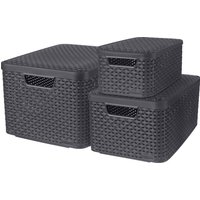 Curver Organizer "Style", (Set, 3 St.), Aufbewahrungsbox, mit Deckel, anthrazit, 7/13/18 Liter von Curver
