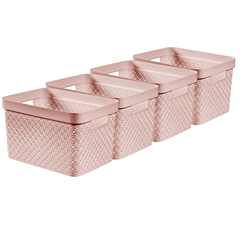 CURVER Terrazzo Aufbewahrungskörbe, geometrischer Effekt, für Küche, Wohnzimmer, Badezimmer, Schlafzimmer, große rechteckige Aufbewahrungskörbe, 17 Liter, Rosa, 4 Stück von Curver