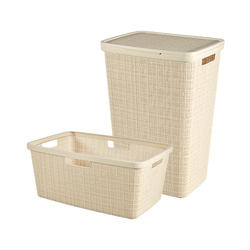 CURVER JUTE Wäschekorb und Wäschebox Set, Kunststoff, off white, 58 L + 1 x 46 L von Curver