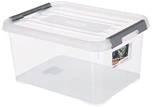 Curver HANDY + Box Aufbewahrungsbox mit Deckel, 15 l, transparent / grau, 39x29x20 cm von Allibert