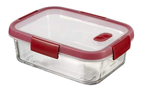 Keter Cook Glasbehälter, Transparent/Rot, 15 x 20 x 7 cm, 4er-Pack von Curver