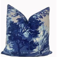 Thibaut Lincoln Toile Erbkollektion Blau Und Flachs Kissenbezug Doppelseitig von CushiDesignsCo