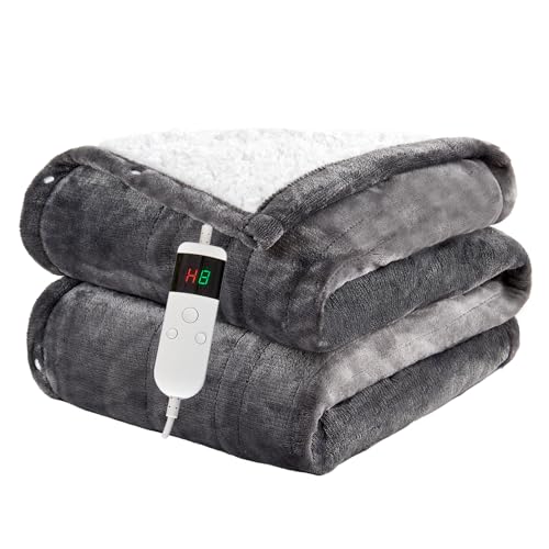 Cushious Heizdecke Mit Abschaltautomatik 150x180CM, 10 Heizstufen Up-to-8 Stunden Auto-Off-Timer Überhitzungsschutz, Maschinenwaschbar,Wärmedecke Gelten Für Kalte Nächte Geeignet von Cushious
