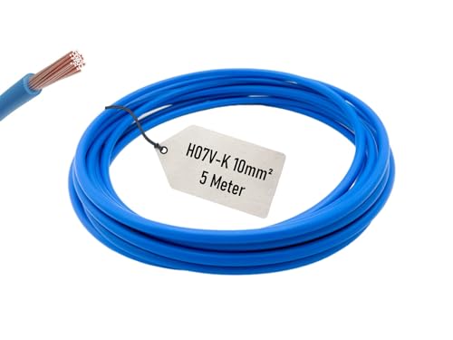 CusoTec 10mm² Verdrahtungsleitung 5 Meter Einzelader Aderleitung Litze - schwarz braun grau blau grüngelb H07V-K (Blau) von CusoTec