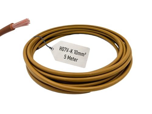 CusoTec 10mm² Verdrahtungsleitung 5 Meter Einzelader Aderleitung Litze - schwarz braun grau blau grüngelb H07V-K (Braun) von CusoTec