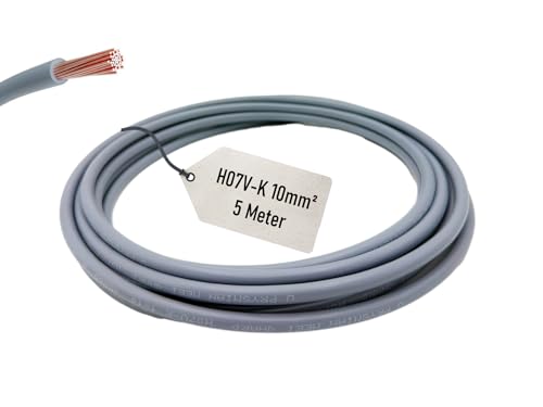 CusoTec 10mm² Verdrahtungsleitung 5 Meter Einzelader Aderleitung Litze - schwarz braun grau blau grüngelb H07V-K (Grau) von CusoTec