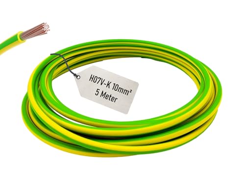 CusoTec 10mm² Verdrahtungsleitung 5 Meter Einzelader Aderleitung Litze - schwarz braun grau blau grüngelb H07V-K (GrünGelb) von CusoTec