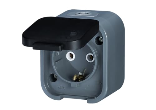 CusoTec Aufputz Feuchtraum Steckdose Schalter Kombinationen mit Deckel IP54 Robust (1-Fach Steckdose) von CusoTec