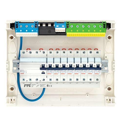 CusoTec Aufputz Sicherungskasten ANSCHLUSSFERTIG Unterverteilung bestückt 1 oder 2 Reihig verdrahtet mit 30mA FI RCD und B16 Sicherungen (1 Reihig Aufputz - 1 x 30mA FI - 8 x B16 Sicherungsautomat) von CusoTec
