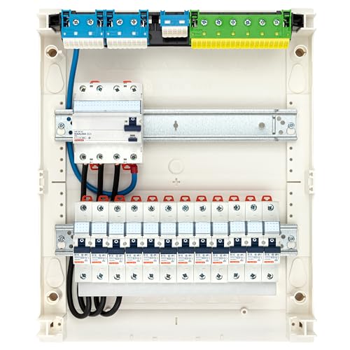 CusoTec Aufputz Sicherungskasten ANSCHLUSSFERTIG Unterverteilung bestückt 1 oder 2 Reihig verdrahtet mit 30mA FI RCD und B16 Sicherungen (2 Reihig Aufputz - 1 x 30mA FI - 12 x B16 Sicherungsautomat) von CusoTec