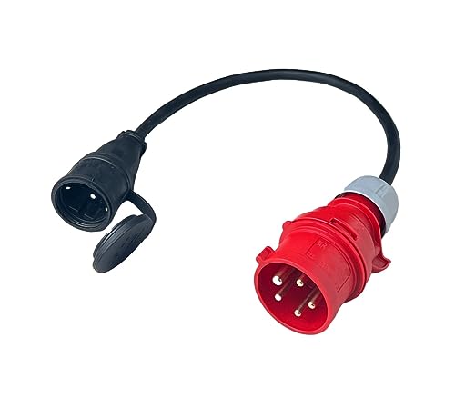 CusoTec CEE 16A Starkstrom Stecker auf Schuko Kupplung 230V 3x2,5mm² Gummischlauchleitung IP44 von CusoTec